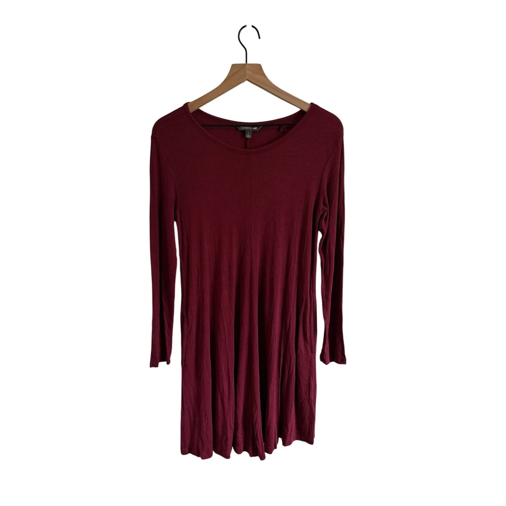 Toad&Co Maroon Ribbed Micro Modal Long Sleeve‎ A-Line Pocket Dress Size L Fall
